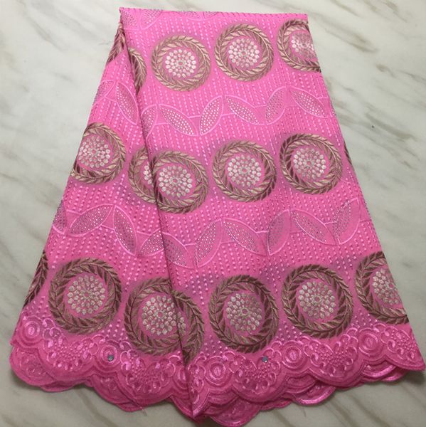5 yardas/pc gran oferta tela de algodón africano rosa bordado gasa suiza encaje seco para ropa BC106-9