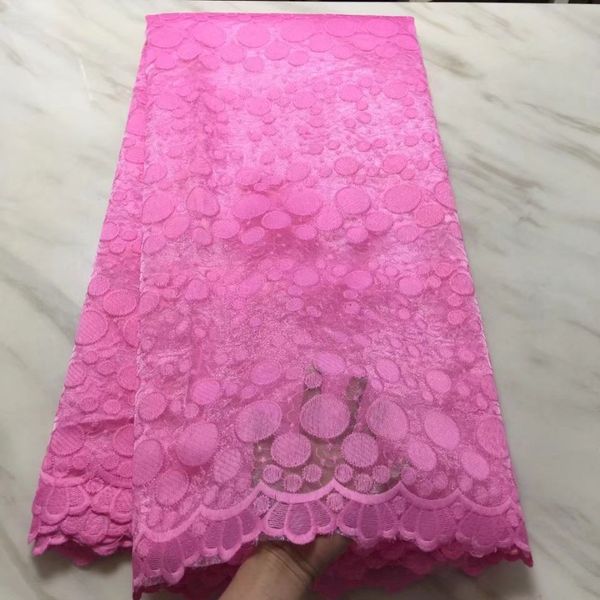 5 yardas/pieza, gran oferta, tela de encaje de malla africana con bordado de red francés rosa para vestido de fiesta, BN118-7