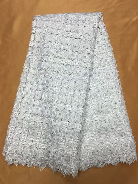 5 yardas pc más moda malla blanca tela de encaje de guipur francés bordado africano material soluble en agua con cuentas para vestido qw333