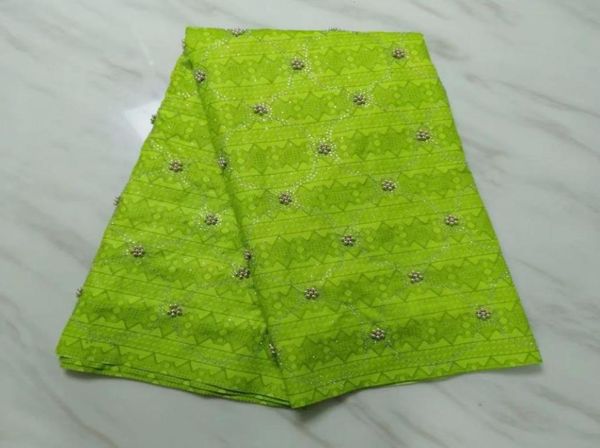 5yards pc top vente citron vert bazin dentelle tissu avec perles et rhin africain brocart coton matériel pour robe de soirée bz2784219064