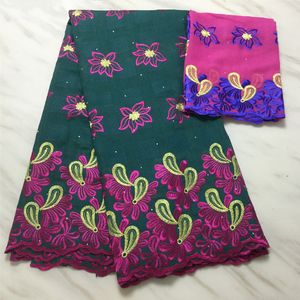 5 yards / pc prachtige borduurwerk Afrikaanse groene katoenen stof match 2wering fuchsia netto kant voor blouse set PL13001