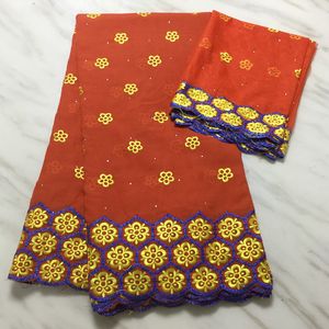 5 yards / pc prachtige bloem borduurwerk Afrikaanse oranje katoenen stof match 2yards netto kant voor blouse set pl11407a