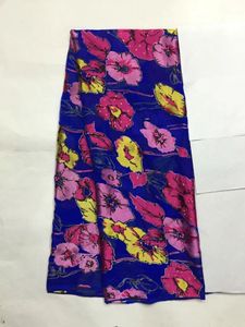 5 yards / pc Prachtige Royal Blue Chiffon Zijde Kant Afrikaanse Gladde Bloem Zijde Stof met Rhinestone en Kralen voor Jurk JS41-5