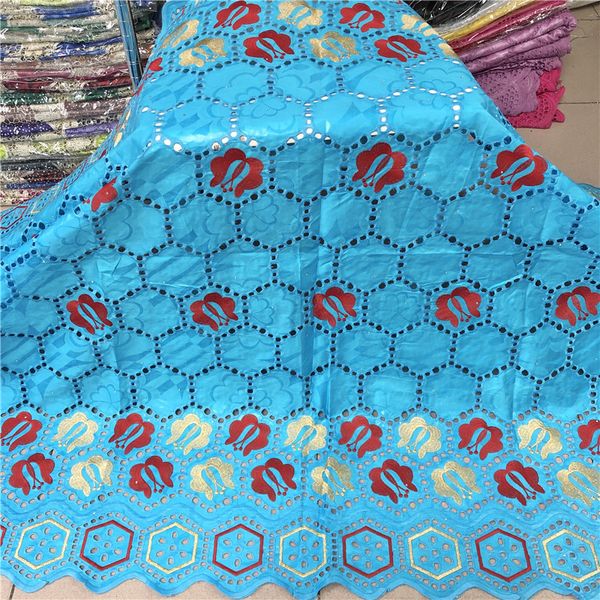 5 mètres merveilleux ciel bleu Bazin brocart dentelle tissu coton africain matériel broderie pour s'habiller PL71374