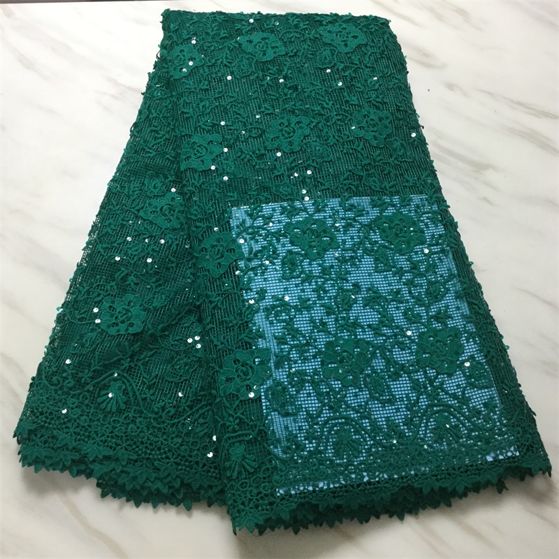 5Yds/Lot Beautiful Green French Net Lace Fabric Embroidery Match Sequins African Milk Water Soluble Material For Dress PL51511