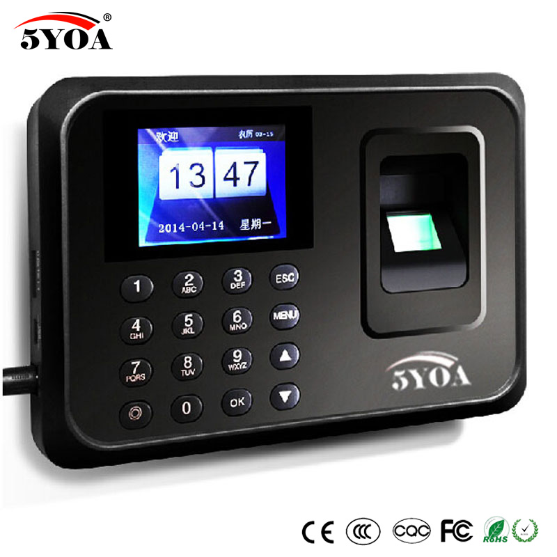 5YOA Biometric USB Leitor de Impressão Digital Time Attendance Clock Clock Controle de Empregada Máquina Eletrônico Português Voz Inglês