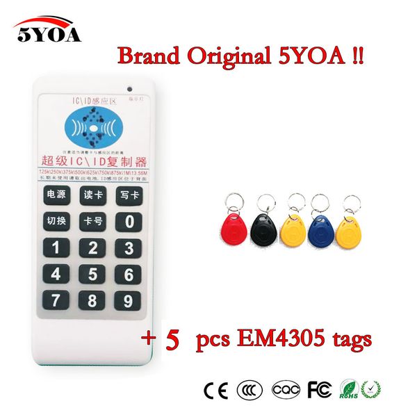 5YOA portable 125Khz-13.56MHZ fréquence accès RFID ID IC carte duplicateur lecteur écrire copieur + 5 pièces 125KHZ EM4305 étiquettes