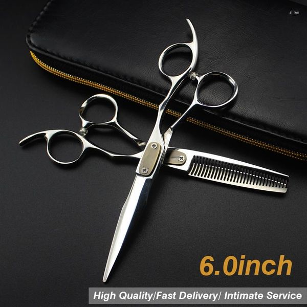 6.0 vente argent japonais cheveux ciseaux coiffure ciseaux coiffeur rasoir coupe de cheveux outils de coupe