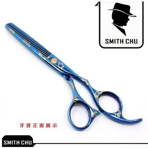 6.0Inch Smith CHU 2017 Nieuwe menselijke haarverdunnende schaar met Sakura Pattern Blue Hair Scissors voor Barbers JP440C Nieuwe Collectie, LZS0011