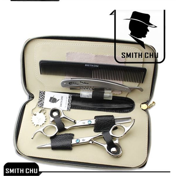 6.0 Pulgadas Smith Chu Best Scissors Profesional Salon Hair Cutting Thinning Tijeras Barber Shears Razor Peluquería Set con estuche, LZS0006