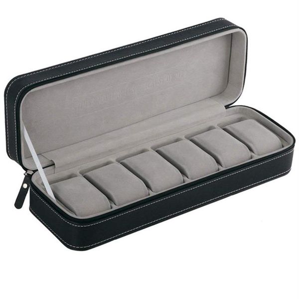 6 10 12 Slot Watch Box Portable Travel Zipper Case Collector Storage Jewelry Storage BoxBlack2937