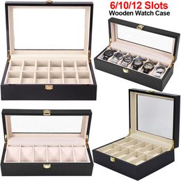 6 10 12 Slots Horlogedoos Zwart Houten Sieraden Organzer Horlogevitrine Glazen Top Horloges Doos Luxe houder D40249d