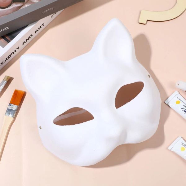 6/10 / 12pcs masque chat mascarade vierge masques blancs animaux vides face femme halloween cosplay fête gamin femme therian wolf costumes