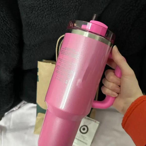 Stock de EE. UU. Invierno Pink Shimmery Co-CO COMANA RED 40OZ CHENHER TUMBLERS MANEJA LID