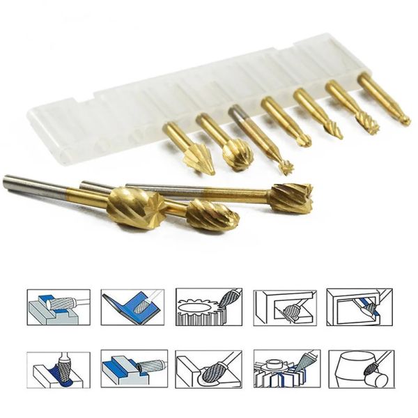 6/10pcs HSS Routing Router Drill Bits Set For Dremel Carbure Rotary Burrs Tools Wood Stone Metal Root Root Scarving Milling