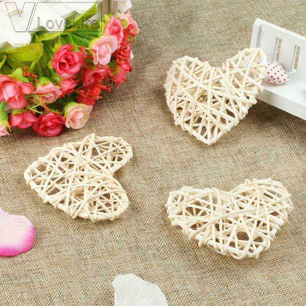 6/10 pièces rotin coeur Sepak Takraw boule colorée mariage fête amour saint valentin décor bricolage maison Table décoration Y0730