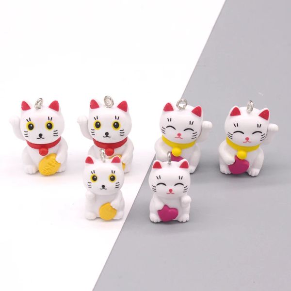 6/10pcs pequeños grandes amenazos de gato afortunado artesanías de bricolaje abrazo de amor 3d animal de animales para ararquillas joyas