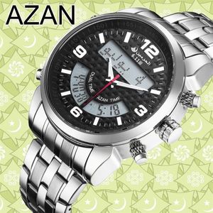 6 11 Nieuw roestvrij staal Led digitaal Dual Time Azan horloge 3 kleuren Y19052103250S