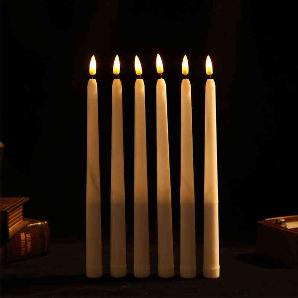 6/12/24 pièces bougies coniques à batterie vacillante jaune sans flamme avec mèche noire, bougies de Noël LED de 28 cm pour fenêtre Y211229