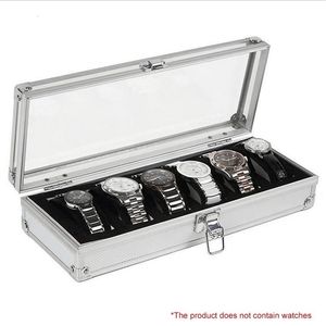 6 12 grilles fentes en aluminium montres boîte bijoux affichage stockage carré boîtier daim à l'intérieur conteneur montre cercueil 220719