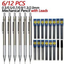 6/12 PCS Mécanical Set Full Metal Art Drawing Painting Automatic Crayon With Leads Office School Supply Stationary 240419