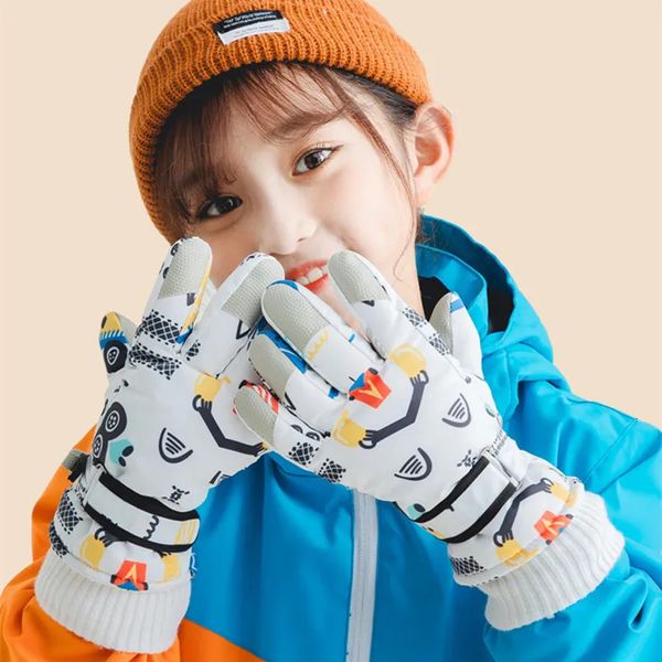 6-12 años Invierno Cálido Snowboard Guantes de esquí Niños Nieve Impermeable Niños Dedos Esquí Guantes transpirables para niña Niño Tamaño S-L 240116