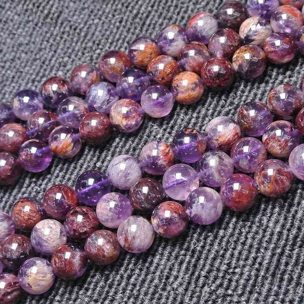 Perles rondes en cacoxénite de Quartz fantôme violet naturel, 6-12mm, amples pour la fabrication de bijoux, accessoires, cadeau pour femmes, 15 pouces