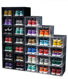 Caja de zapatos grande de 6 a 12 Uds., cajón de exhibición apilable, caja de almacenamiento con talón, armario, zapatilla, organizador de plástico, organizador de armario para el hogar
