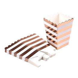 6/12pcs Rose Gold Dot Wave Striped Paper Popcorn Box Candy / Sanck Favor Bag Otmas Wedding Kid Birthday Party Fête