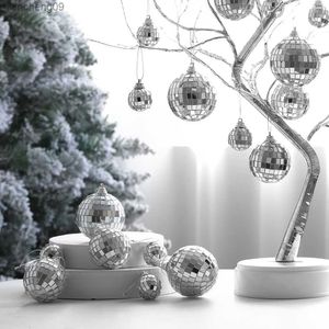 6/12 stks Zilver Disco Kerst Ballen Kerstboom Ornamenten 3/5/6 cm Hang Hanger Bal Xmas Tree Decor 2023 Nieuwjaar Decoratie L230620