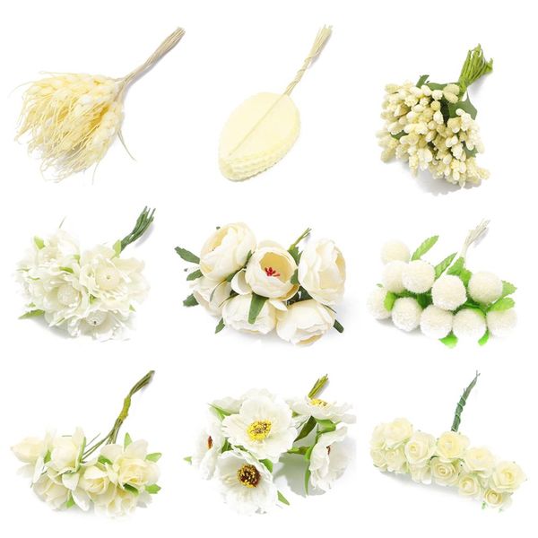 6-144pcs ivoire artificiel hybride fleur fleur d'étamière baies baies de bricolage bricolage de gâteau de Noël coffre cadeau de mariage décor de couronne