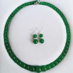 6-14mm jade verde Natural de perlas collar pendientes conjunto de joyas 18237c