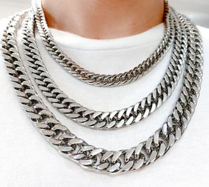 6-15mm large Cool Double cubain gourmette lien chaîne collier pour hommes chaînes en acier inoxydable bricolage vacances cadeaux 18-36 pouces argent