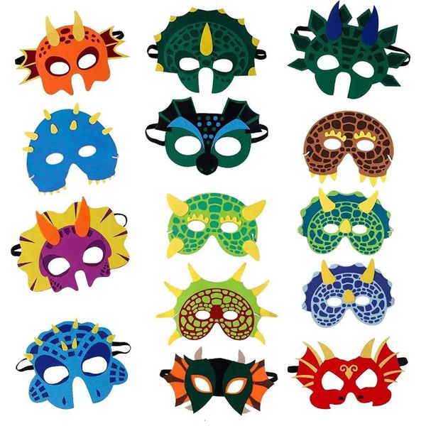 6-18 PCS Dinosaur Party Masks Elastic Elastic Eva Felt Child Foam Dino Face Mask For Kids Cosplay Themed Masquerade April Fool Day Gift 240417
