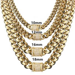 Colliers en acier inoxydable, chaînes cubaines Miami, 6-18mm de large, boîte en Zircon CZ, serrure, grande chaîne en or lourd, bijoux hip hop 307L