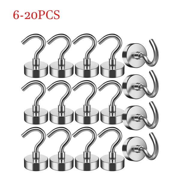 6-20 pcs 16 mm Hamens magnétiques forts Horks de mur lourd Hormers Super Strong Néodymium Magnet Crochets pour le manteau de cuisine à domicile