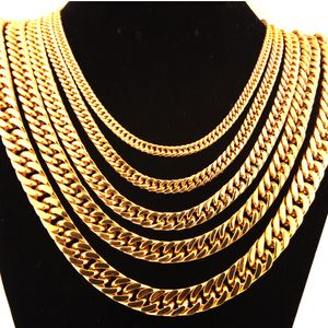 Collier Hip Hop en acier inoxydable Miami, chaîne à maillons cubains, plaqué or véritable 18 carats, bijoux en Zircon complet, 6-21mm