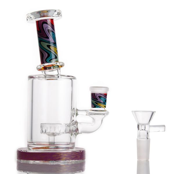 6,23 pulgadas Mini Dab Rig colorido Perc Percolador Bongs de vidrio grueso Cachimbas con junta de 14 mm Tazón de vidrio transparente para fumar H6110