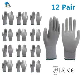 6-24 pares de guantes de trabajo de PU con revestimiento de seguridad de nitrilo y palma con revestimiento mecánico obtenido CE EN388