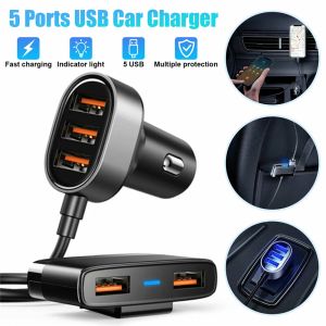 6.2a snel oplaadwagen mobiele telefoonlader smart 31w multifunctionele 1,5 m kabel 5 USB -poorten adapter voor iPhone Samsung Xiaomi