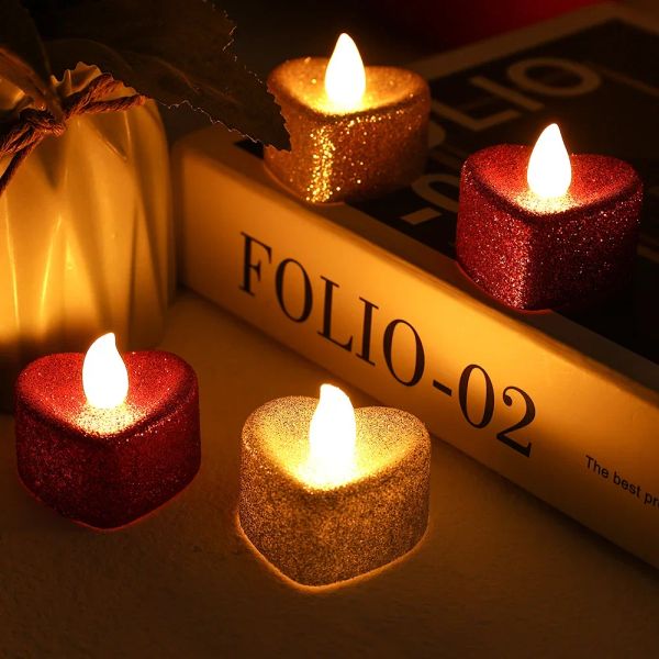 6/3 / 1pcs LED LOVE CANDLE Electronic Light Wedding Valentin Dec Decor Home Home Glitter paillettes Romantique en forme de coeur