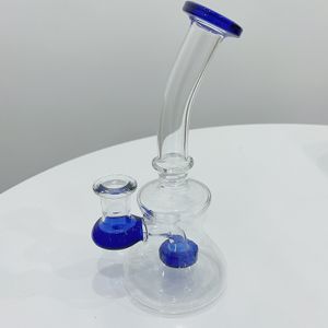 6.3 pulgadas Mini Bong de vidrio Percolador difuso Calidad Filtro de tubería de agua pequeña Hookah Bubbler Blue con tazón macho de 14 mm