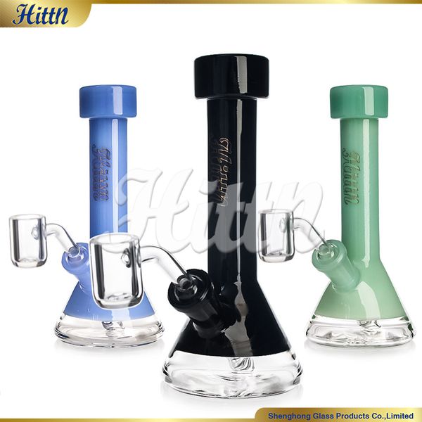 Mini Beaker Bong Dab Rig-Huile Rigs 6.3 '' Verre à main portable Pipe d'eau fumante de tabac de 14 mm Banger en quartz avec logo Golden Hittn