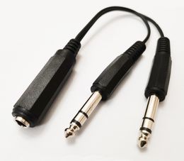 6.35mm vrouwelijke contactdoos naar dual 6.35 stereo mannelijke plug audiokabel ongeveer 20cm / 5 stks