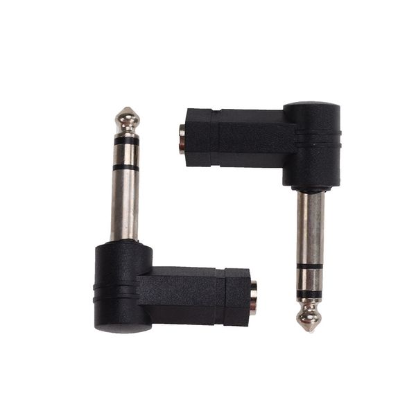 Conector macho de 6,35 mm a hembra de 3,5 mm, 3 polos, 90 grados, ángulo recto, auriculares estéreo, adaptador de audio, convertidores auxiliares