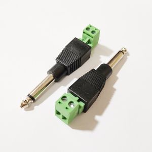 Audioconnectoren 6,35 mm Mono mannelijk tot 2pin schroefterminal vrouwelijke microfoon balun soldeerloze converter -adapter/10 stks
