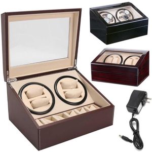 6 4 Automatische Watch Winder Box PU Lederen Horloge Winder Opbergdoos Collectie Display Dubbele Hoofd Stille Motor247U