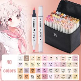 6/40Colors Alcool à double extrémité Soft Tip Skin Color Markers