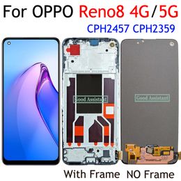 6.4 inch AMOLED / TFT ZWART VOOR OPPO Reno8 4G CPH2457 Reno 8 5G CPH2359 LCD Display Display Touch Screen Digitizer Panel Assembly / frame