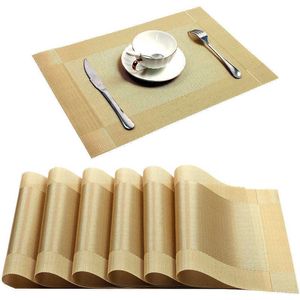 6/4pcs napperon d'or lavable PVC table à manger ensemble tapis de tissage cadre diagonal teslin tissu disque bol caboteur antidérapant 210706